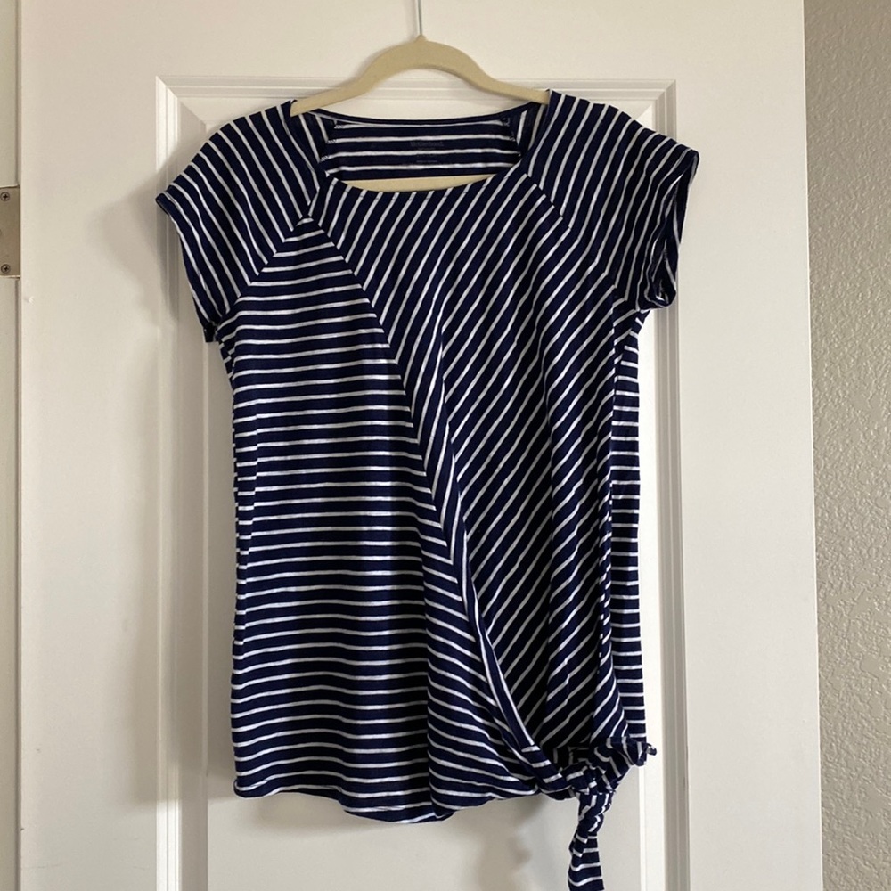 Navy Striped Maternity Tee with Tie Waist